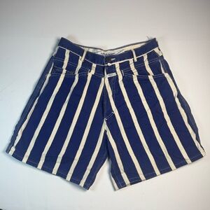 Vintage Marithe Francois Girbaud Denim Shorts 9/10 Blue Cream White Striped 90s